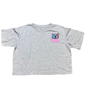 Disney Stitch Heather Gray Crop Top Tee Ohana Means Family PVC Patch Women’s 2XL